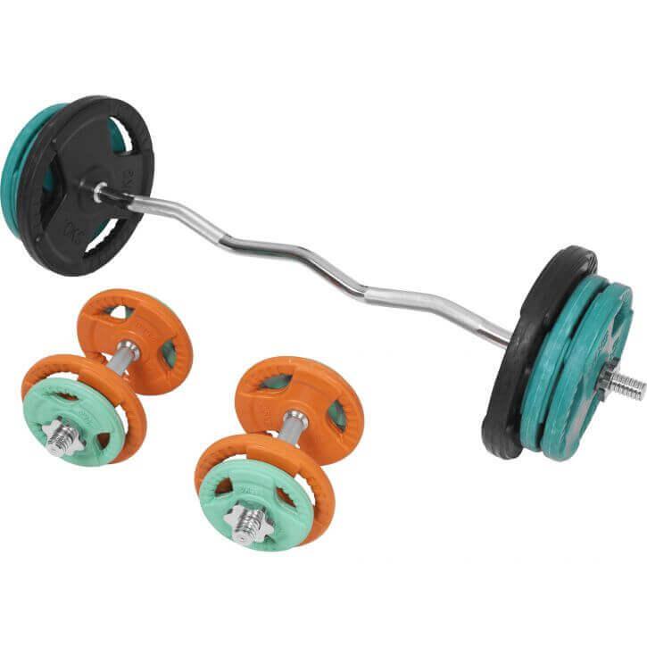 Set Curl Bilanciere EZ, Manubri e Dischi Gommati 70 kg 30/31 mm