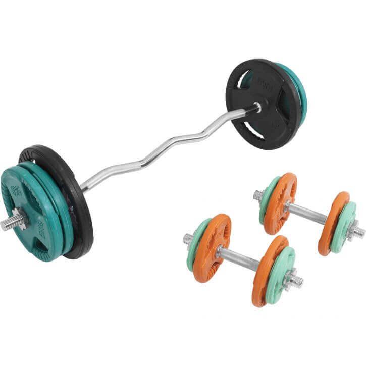 Set Curl Bilanciere EZ, Manubri e Dischi Gommati 70 kg 30/31 mm