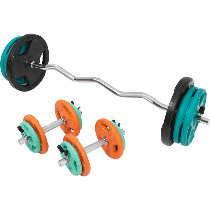 Set Curl Bilanciere EZ, Manubri e Dischi Gommati 70 kg 30/31 mm