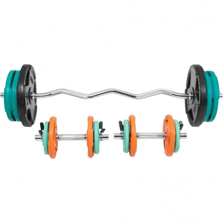 Set Curl Bilanciere EZ, Manubri e Dischi Gommati 70 kg 30/31 mm
