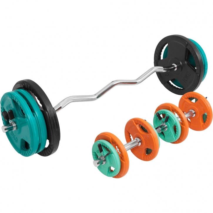 Set Curl Bilanciere EZ, Manubri e Dischi Gommati 70 kg 30/31 mm