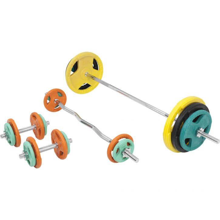 Set Bilanciere, Barra EZ, Manubri e Dischi Gripper Gommati 108 kg