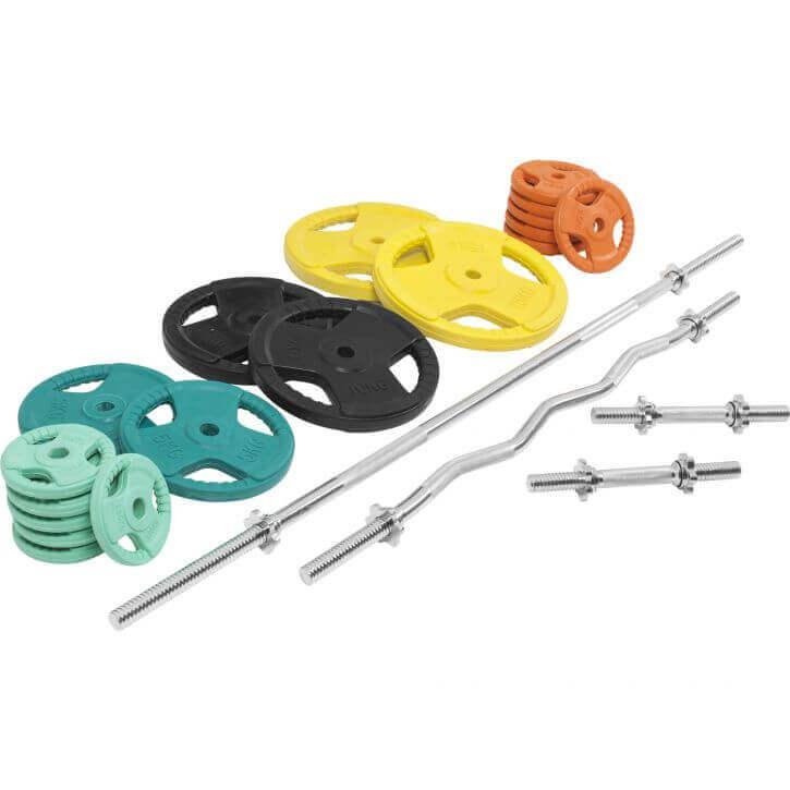 Set Bilanciere, Barra EZ, Manubri e Dischi Gripper Gommati 108 kg