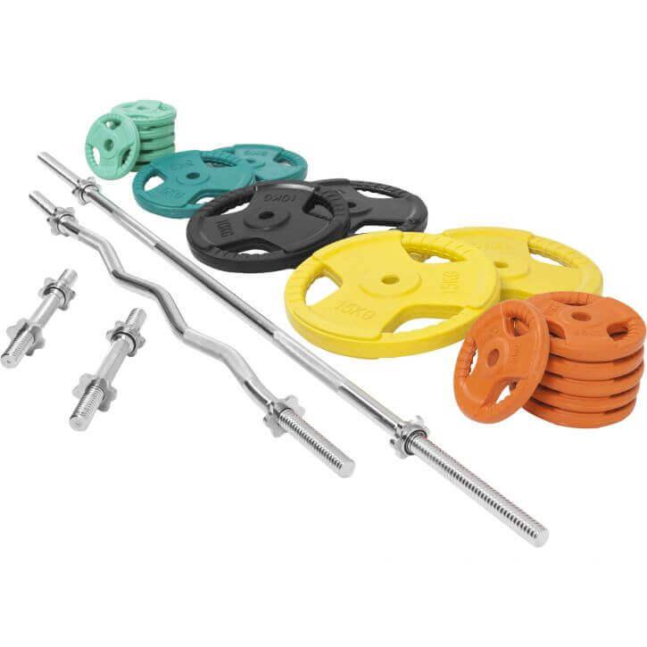 Set Bilanciere, Barra EZ, Manubri e Dischi Gripper Gommati 108 kg
