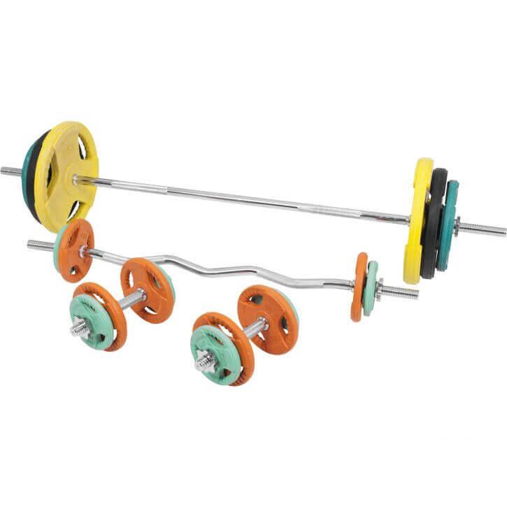 Set Bilanciere, Barra EZ, Manubri e Dischi Gripper Gommati 108 kg