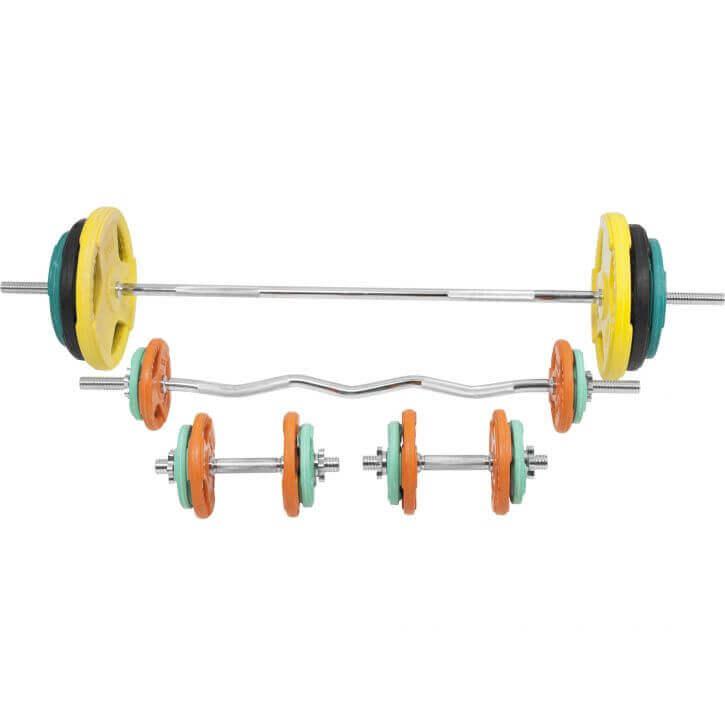 Set Bilanciere, Barra EZ, Manubri e Dischi Gripper Gommati 108 kg