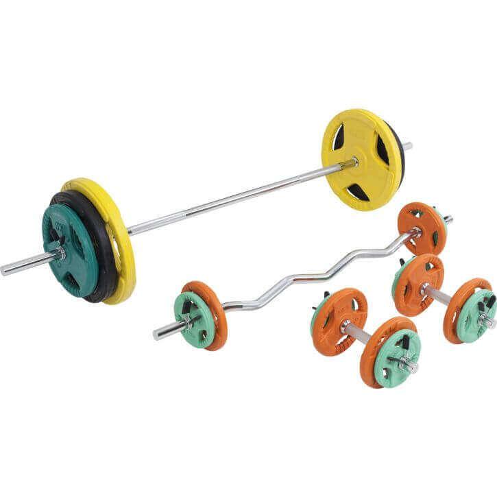Set Bilanciere, Barra EZ, Manubri e Dischi Gripper Gommati 108 kg