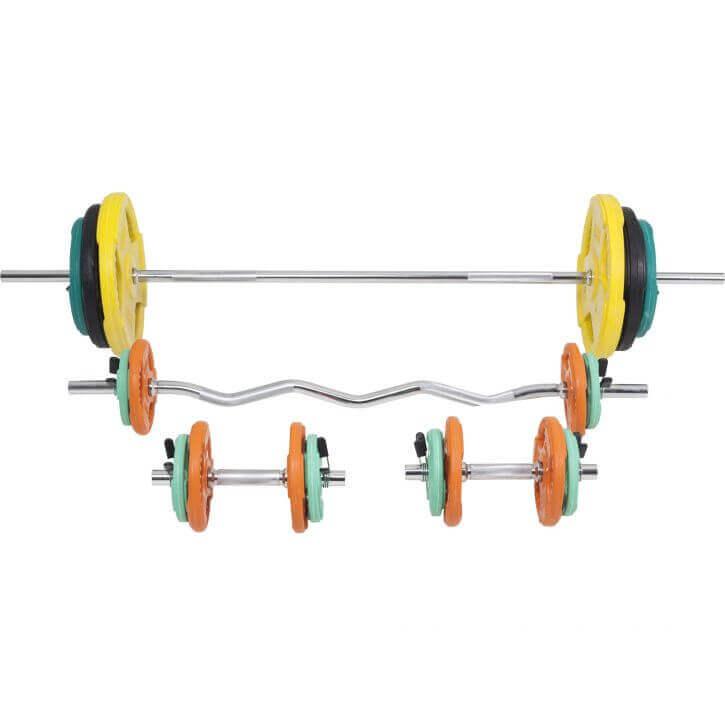 Set Bilanciere, Barra EZ, Manubri e Dischi Gripper Gommati 108 kg
