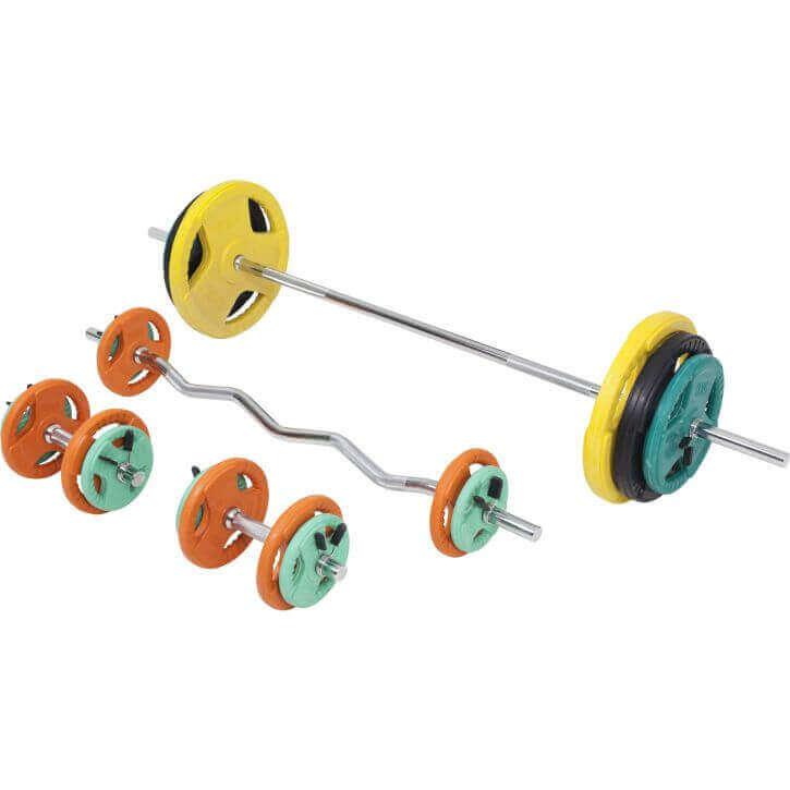 Set Bilanciere, Barra EZ, Manubri e Dischi Gripper Gommati 108 kg