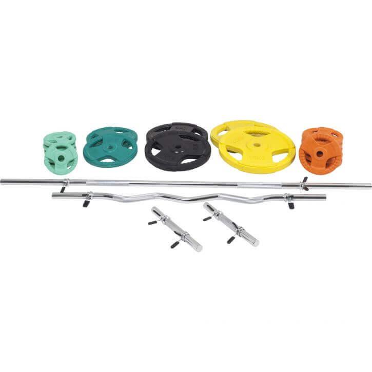 Set Bilanciere, Barra EZ, Manubri e Dischi Gripper Gommati 108 kg