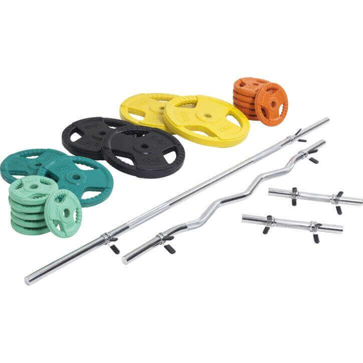Set Bilanciere, Barra EZ, Manubri e Dischi Gripper Gommati 108 kg