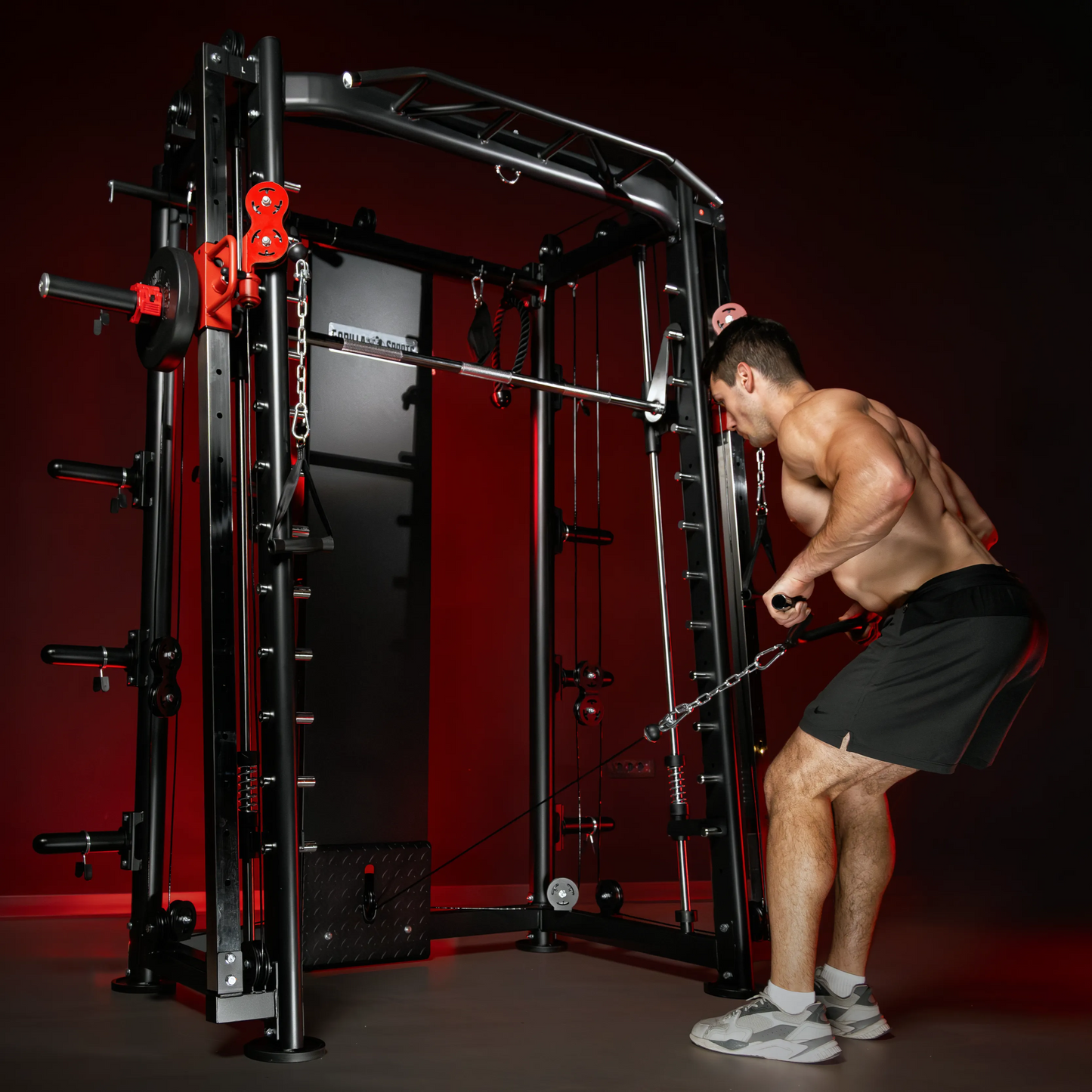 Smith Machine Multifunzione con Rack, Lat Machine e Sistema Cavi