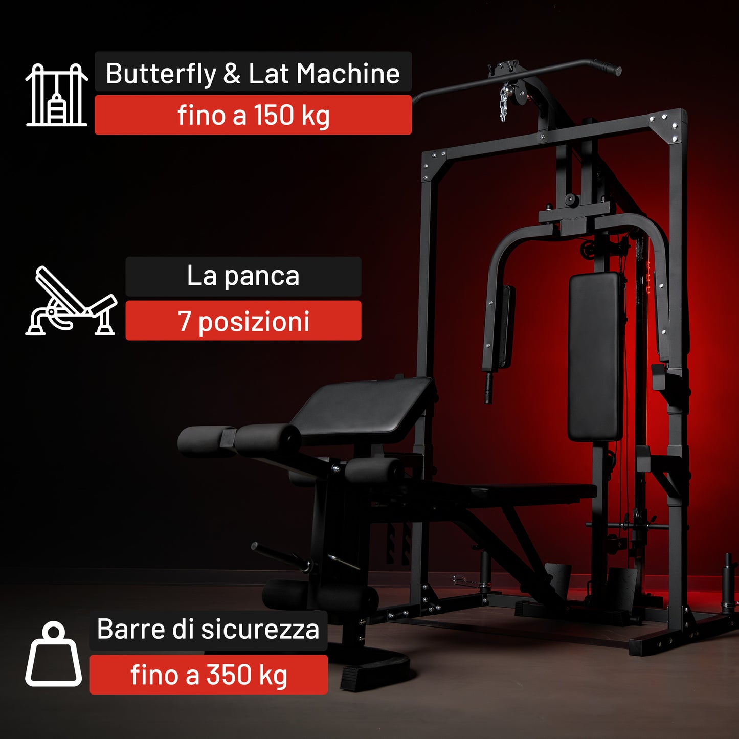Palestra Multifunzione con Panca Regolabile e Lat Machine