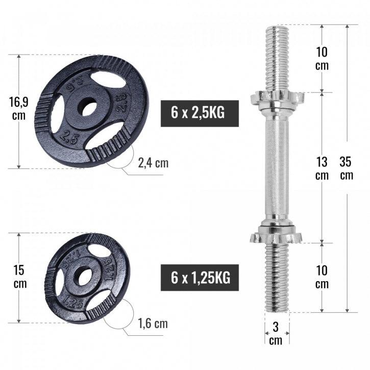 Set Manubri Gripper Black 27,5 kg - 6x 1,25 kg + 6x 2,5 kg