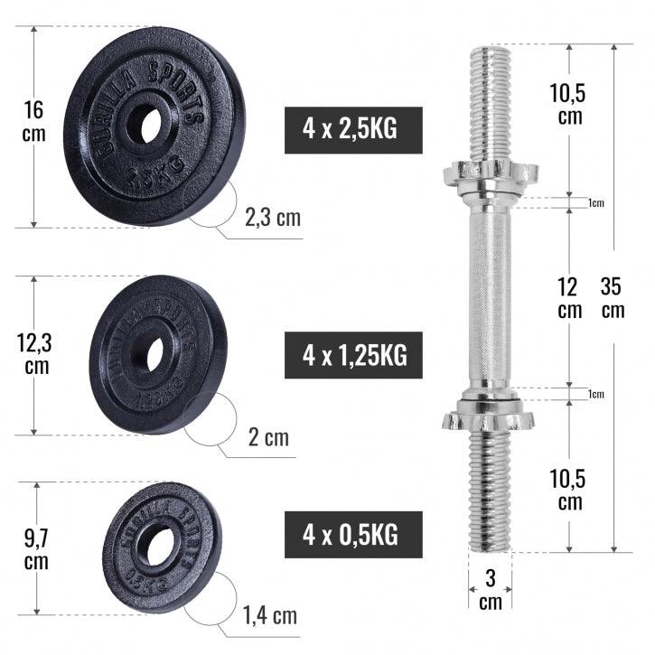 Set Manubri in Ghisa 22 kg regolabili 2 in 1