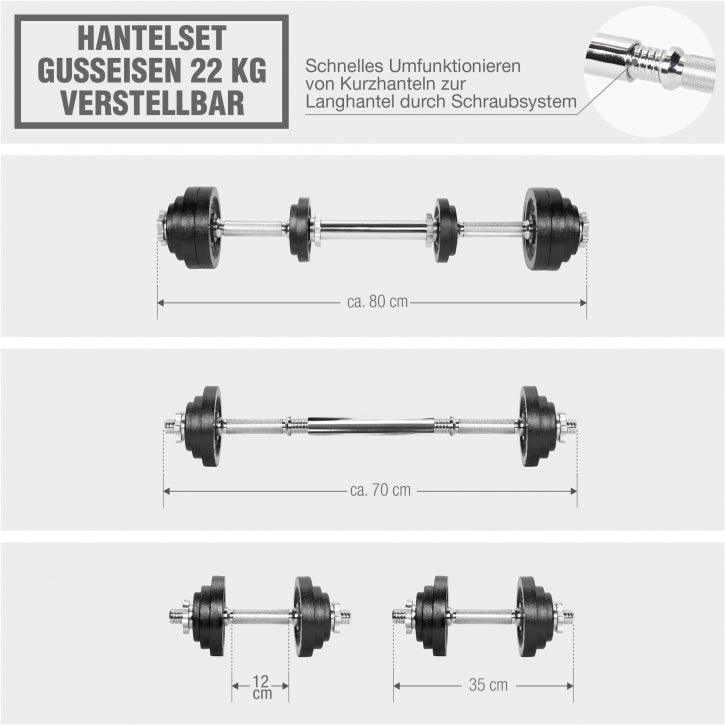 Set Manubri in Ghisa 22 kg regolabili 2 in 1