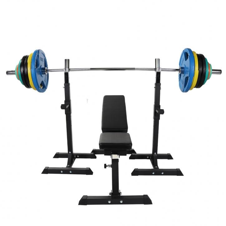 Set Panca Inclinata, Supporto, Bilancere e Dischi Gommati 150 kg