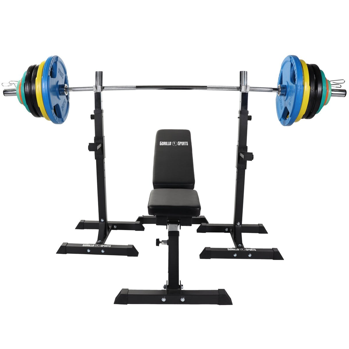 Set Panca Inclinata, Supporto, Bilancere e Dischi Gommati 150 kg