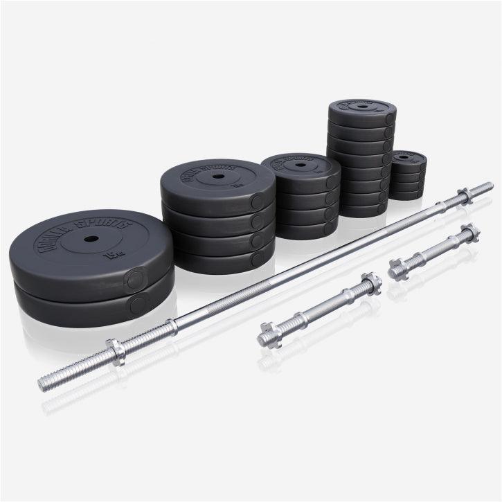 Set Bilanciere, Manubri e Dischi in Plastica 60 kg - 130 kg