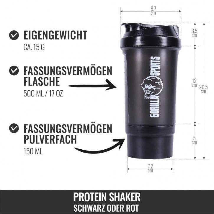 Shaker proteico da 500 ml con scomparto per polveri nero