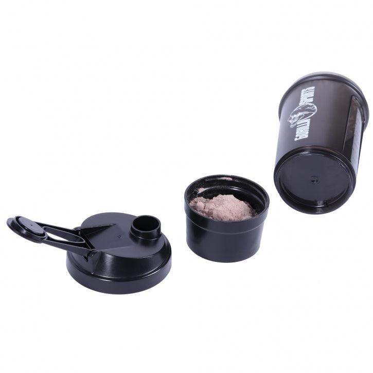 Shaker proteico da 500 ml con scomparto per polveri nero