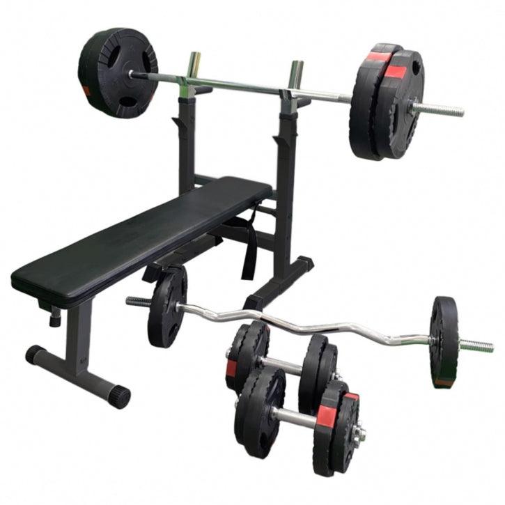 Panca Piana Pieghevole con Supporto Bilanciere e Dischi Gripper 100 kg