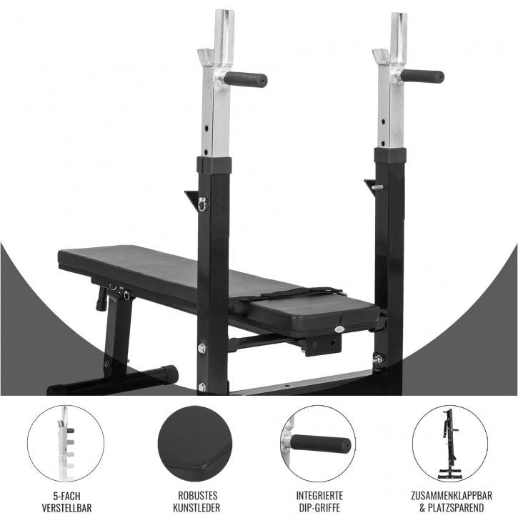 Panca Piana Pieghevole con Supporto Bilanciere e Dischi Gripper 100 kg