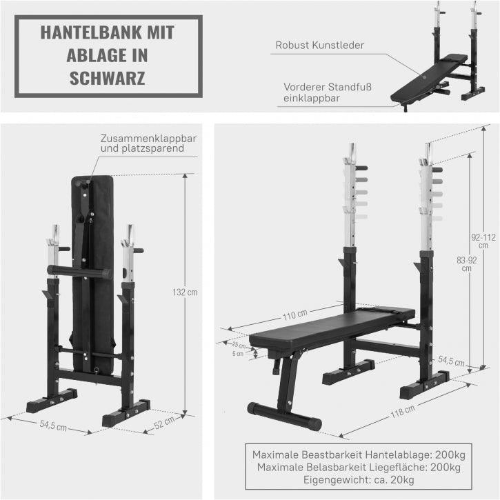 Panca Piana Pieghevole con Supporto Bilanciere e Dischi Gripper 100 kg