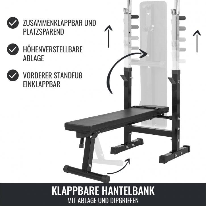 Panca Piana Pieghevole con Supporto Bilanciere e Dischi Gripper 100 kg