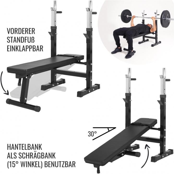 Panca Piana Pieghevole con Supporto Bilanciere e Dischi Gripper 100 kg