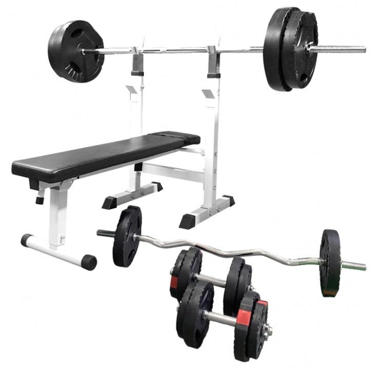 Panca Piana Pieghevole con Supporto Bilanciere e Dischi Gripper 100 kg