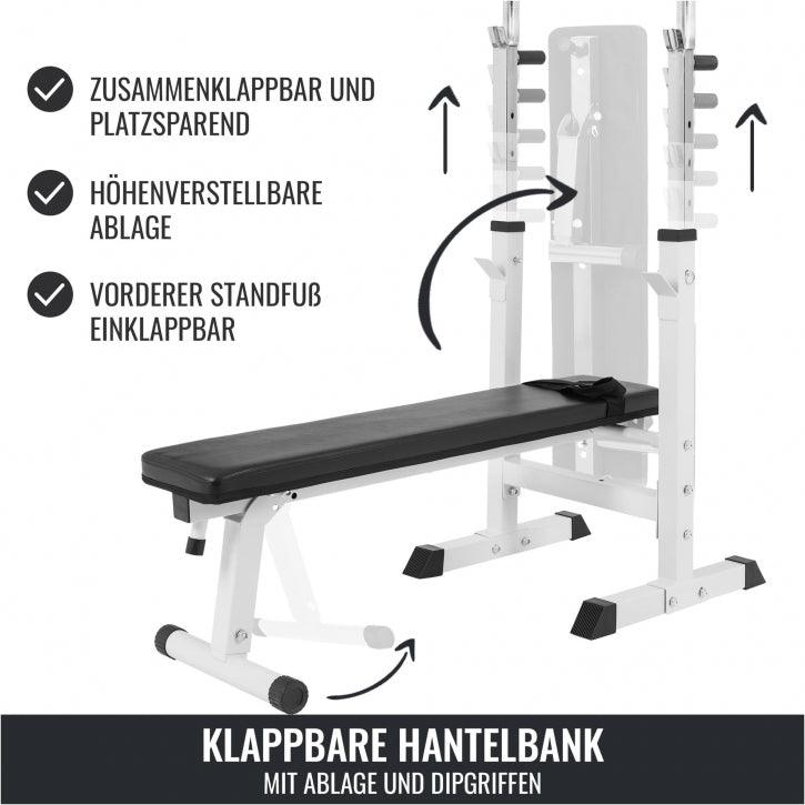 Panca Piana Pieghevole con Supporto Bilanciere e Dischi Gripper 100 kg
