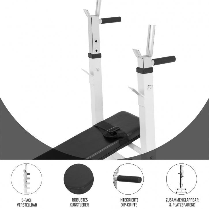 Panca Piana Pieghevole con Supporto Bilanciere e Dischi Gripper 100 kg