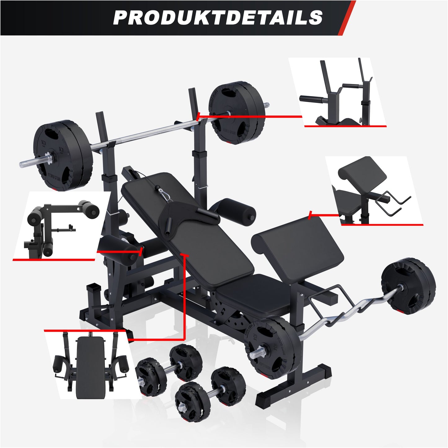 Set Panca Multifunzione con Blancieri e Dischi Gripper 100 kg 29 Pezzi