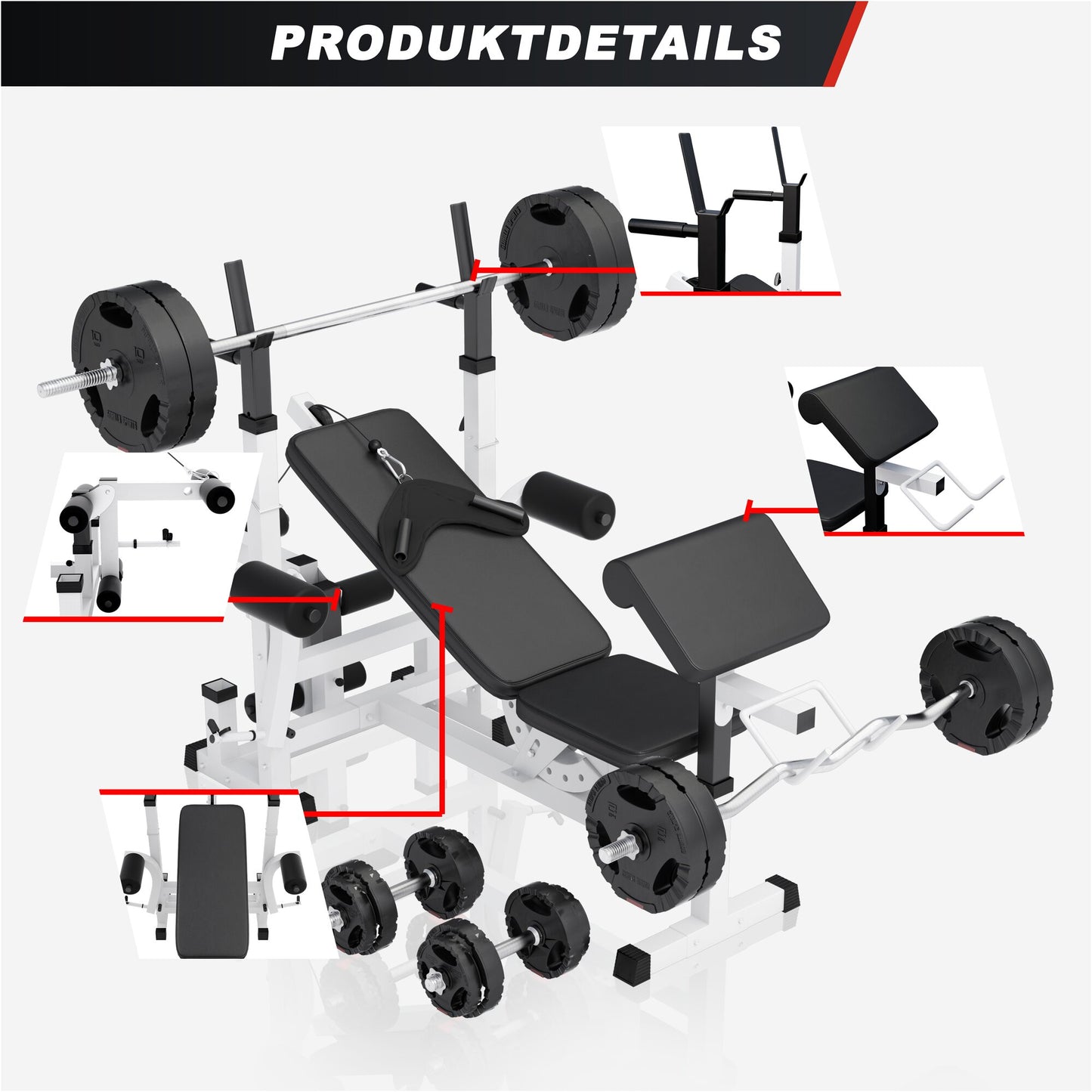 Set Panca Multifunzione con Blancieri e Dischi Gripper 100 kg 29 Pezzi