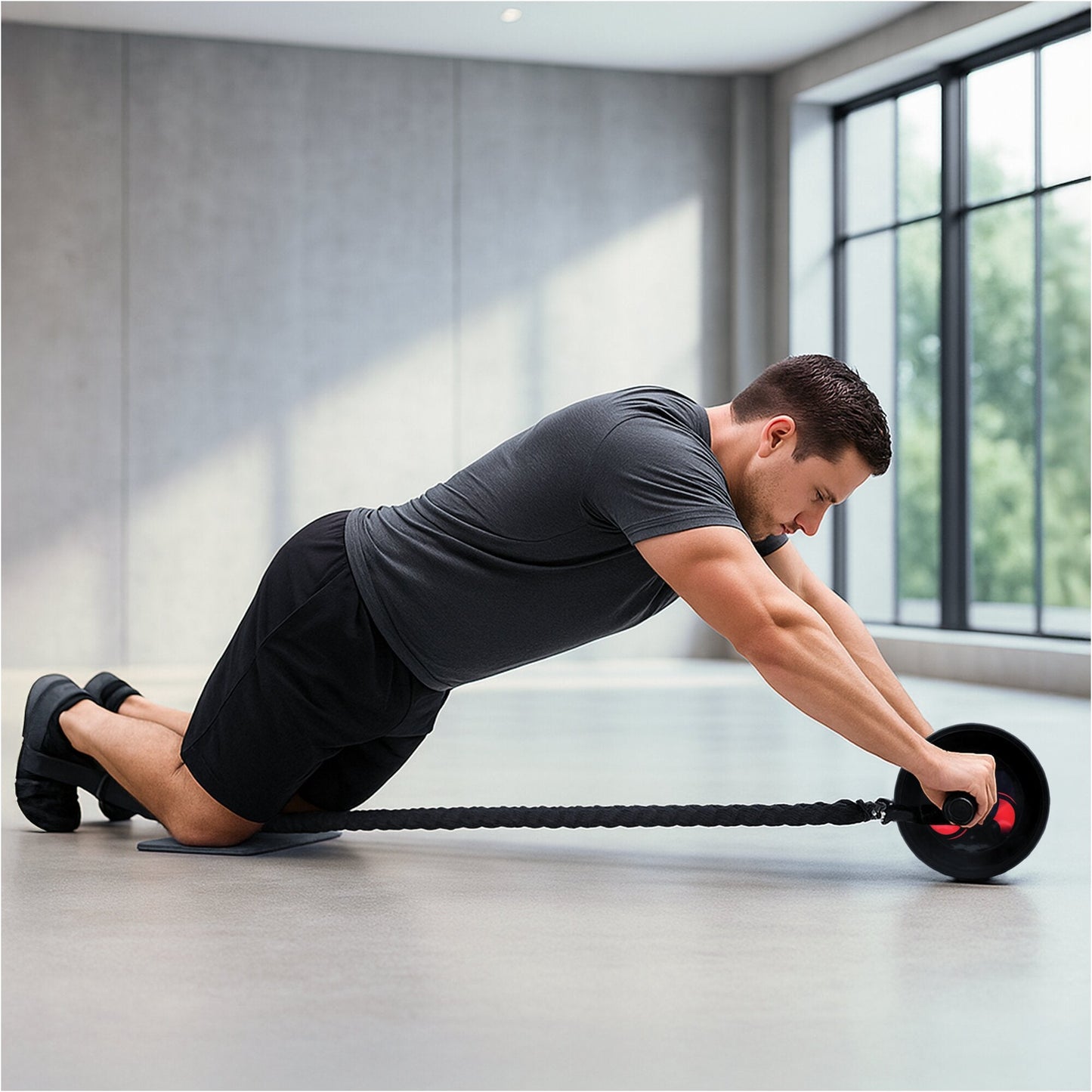 Set Addominali con Rullo Ab Roller, Bande Elastiche e Push Up Bar