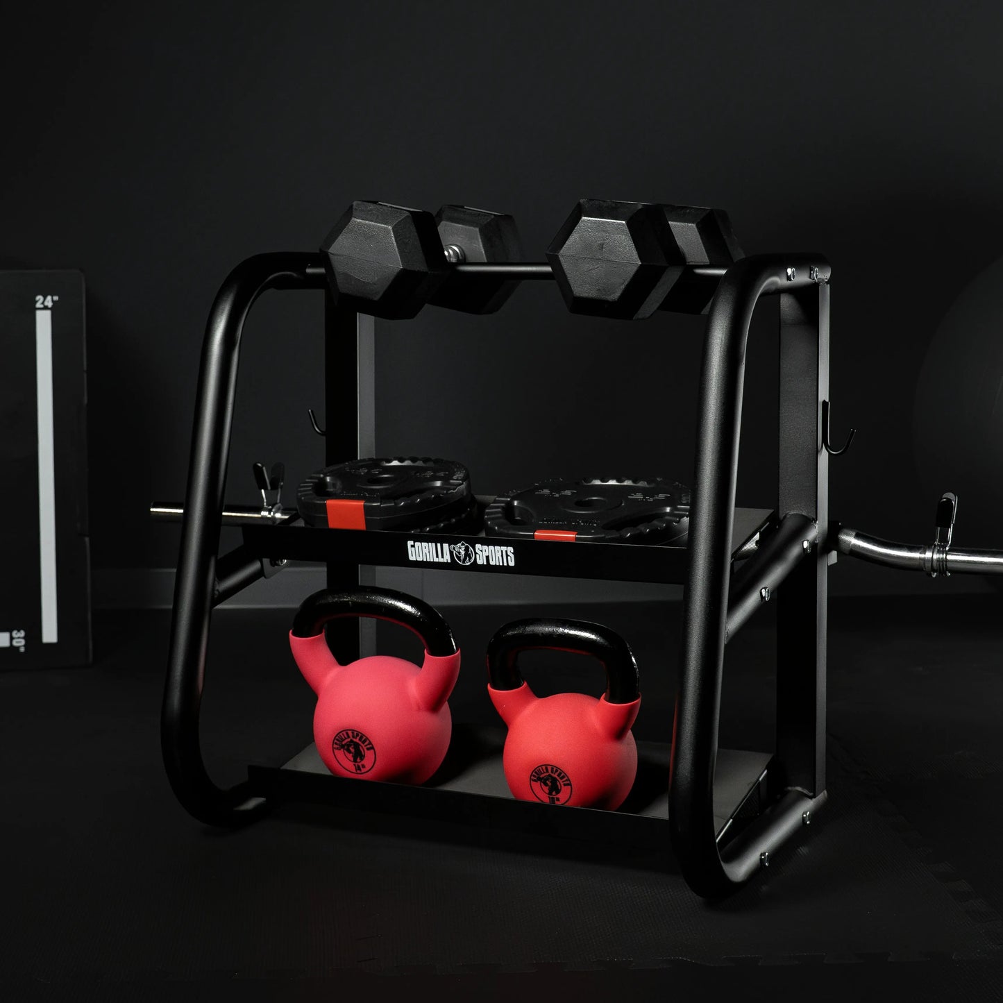 Rastrelliera Multifunzione per Manubri, Bilancieri e Kettlebell