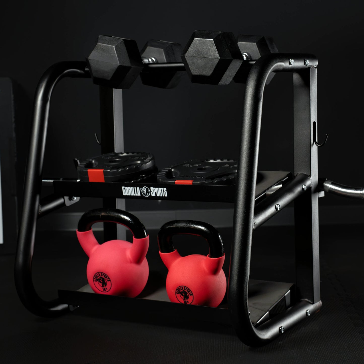 Rastrelliera Multifunzione per Manubri, Bilancieri e Kettlebell
