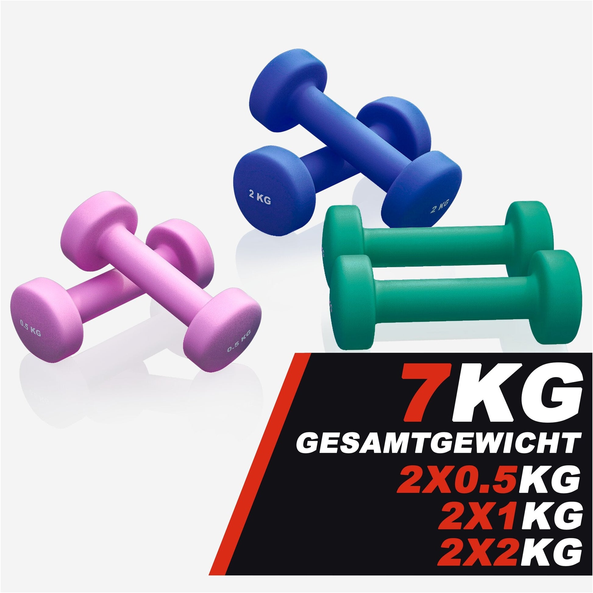 Set manubri colorati Gorilla Sports per fitness bodybuilding, peso totale 7 kg
