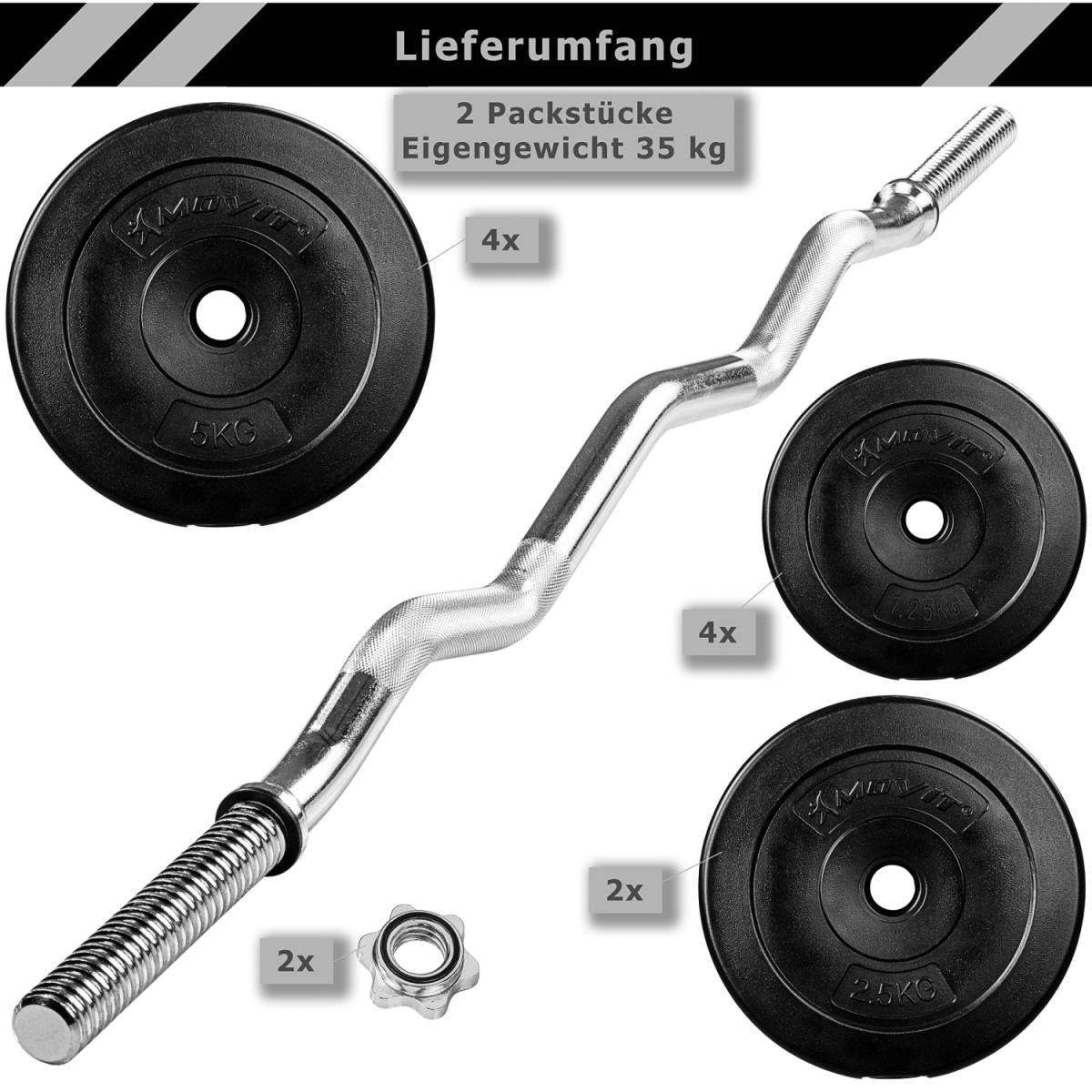 Set Curl Bilanciere EZ e Dischi in Plastica 23,5 - 35 kg