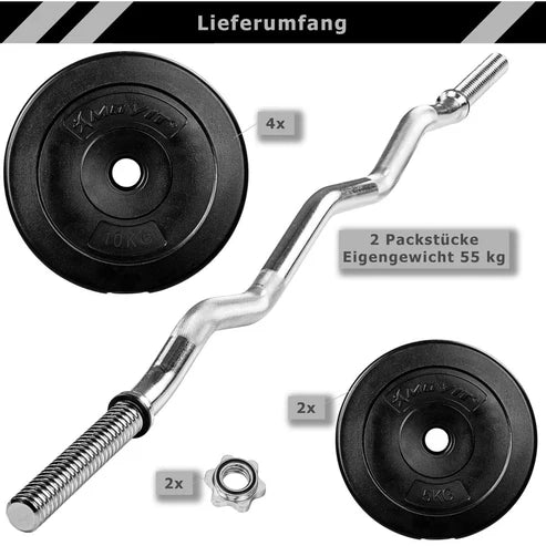 Set Curl Bilanciere EZ e Dischi in Plastica 23,5 - 35 kg