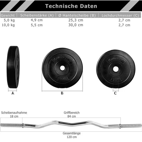 Set Curl Bilanciere EZ e Dischi in Plastica 23,5 - 35 kg