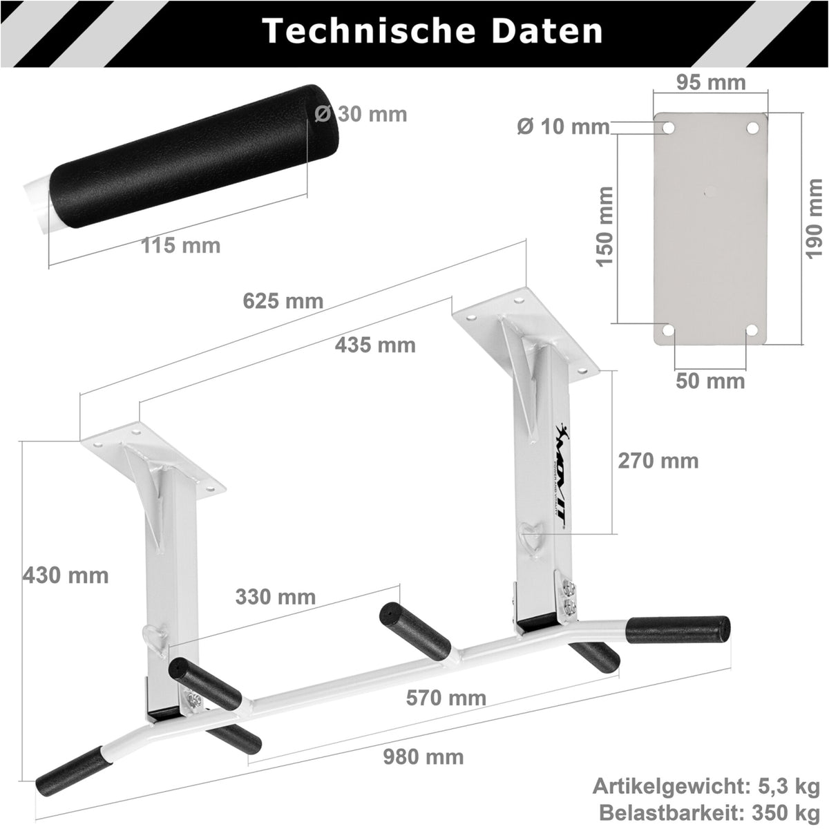 Barra per Trazioni a Soffitto in nero/bianco
