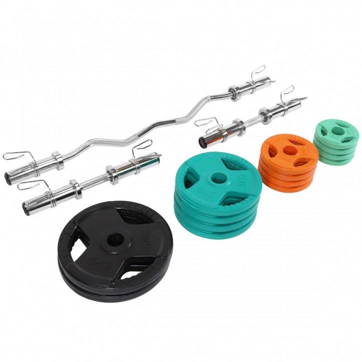 Set Curl Bilanciere EZ Olimpico con Dischi Gommati e Manubri 75 kg 50/51 mm