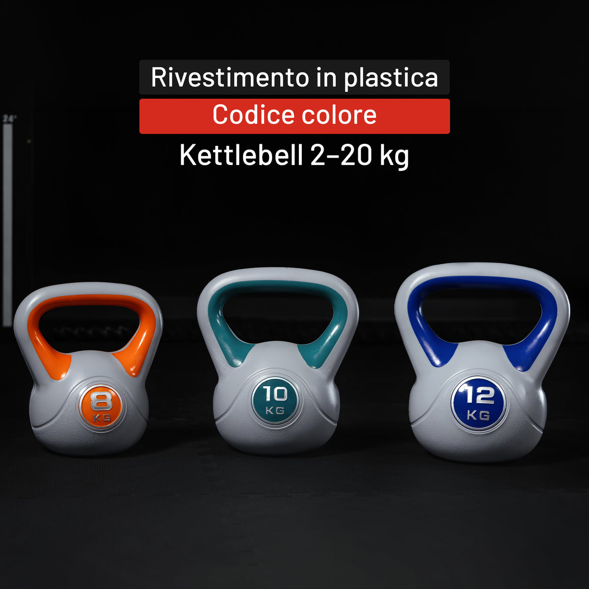 Kettlebell Colorato in Plastica, Peso a Scelta 2-20 kg