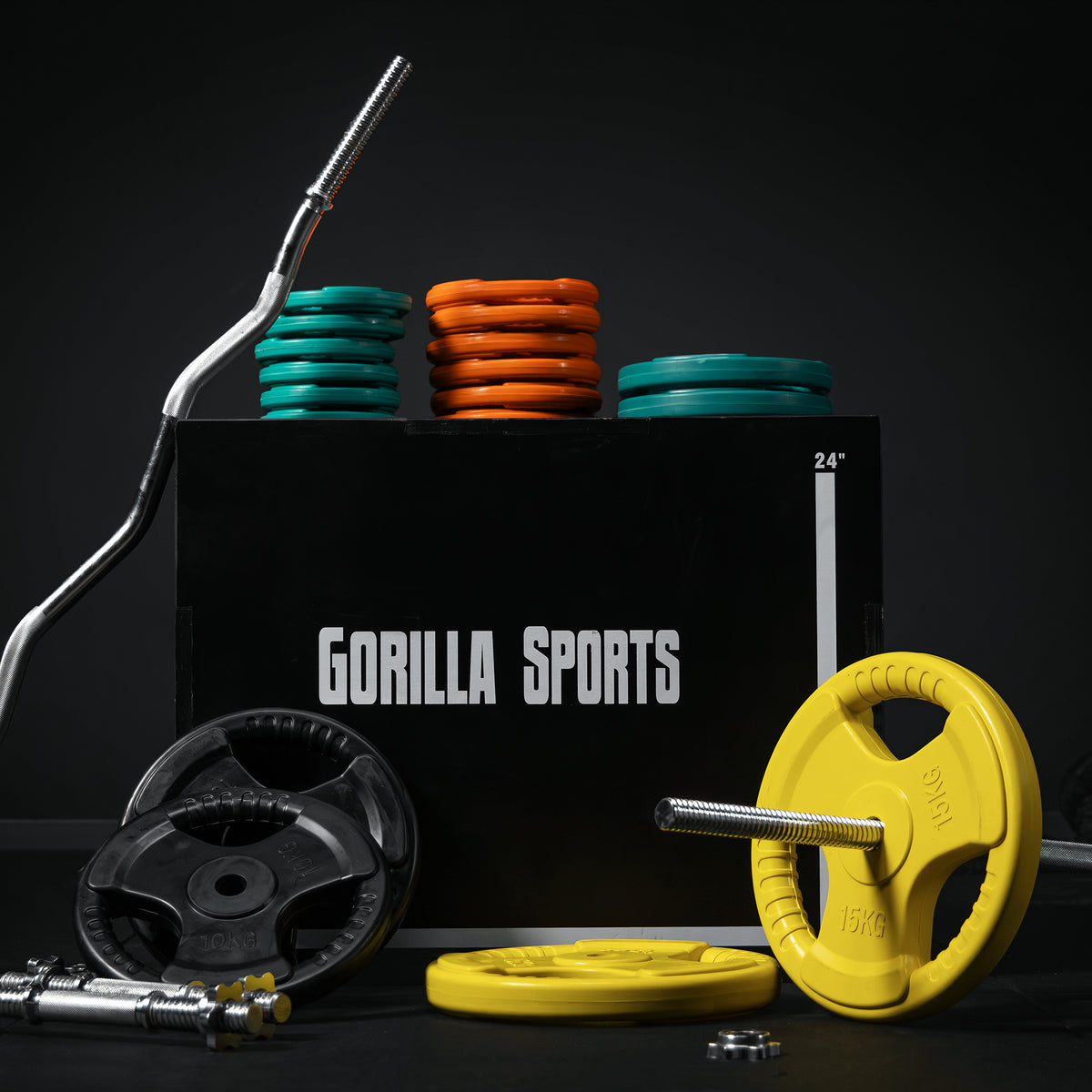 Set Bilanciere, Barra EZ, Manubri e Dischi Gripper Gommati 108 kg