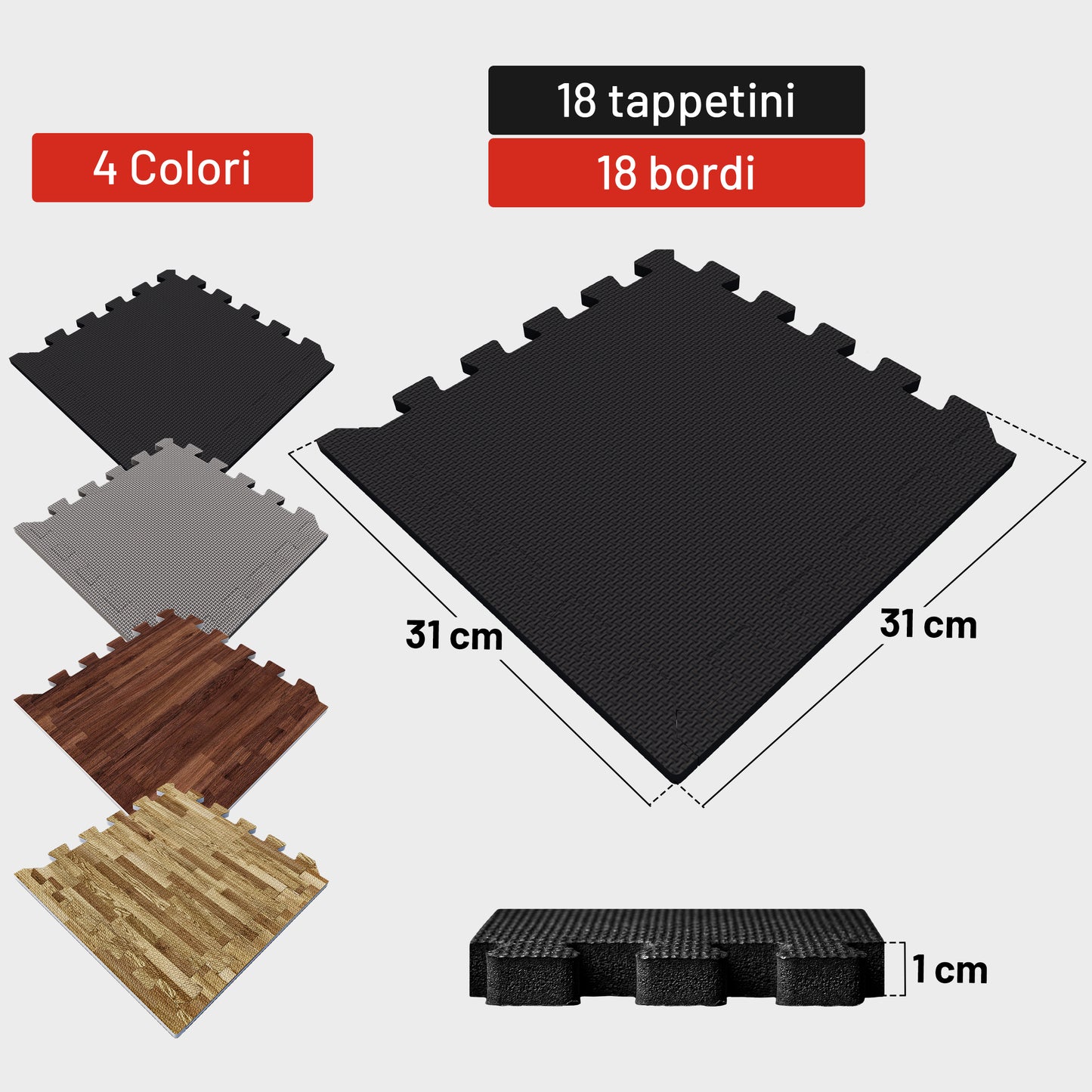 Set Tappetini Prottetivi 30x30cm - 18 Tappetini inclusi i Terminali