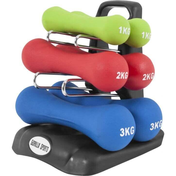 Set Manubri con Supporto, in neoprene, 12 kg