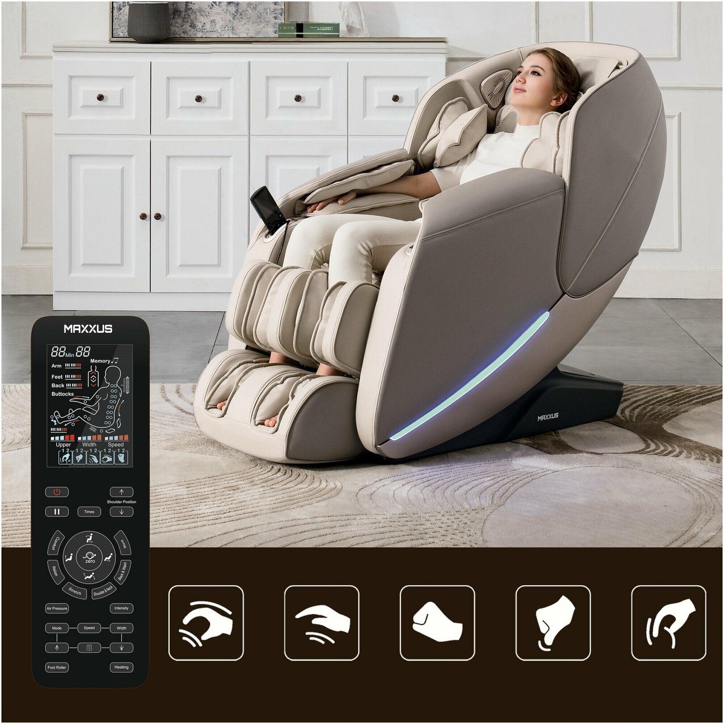 Poltrona Massaggiante MX 10.0 Zero, colore Champagne/Beige