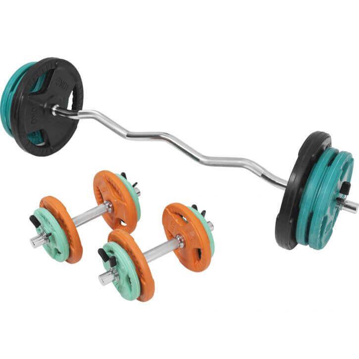 Set Curl Bilanciere EZ, Manubri e Dischi Gommati 70 kg 30/31 mm